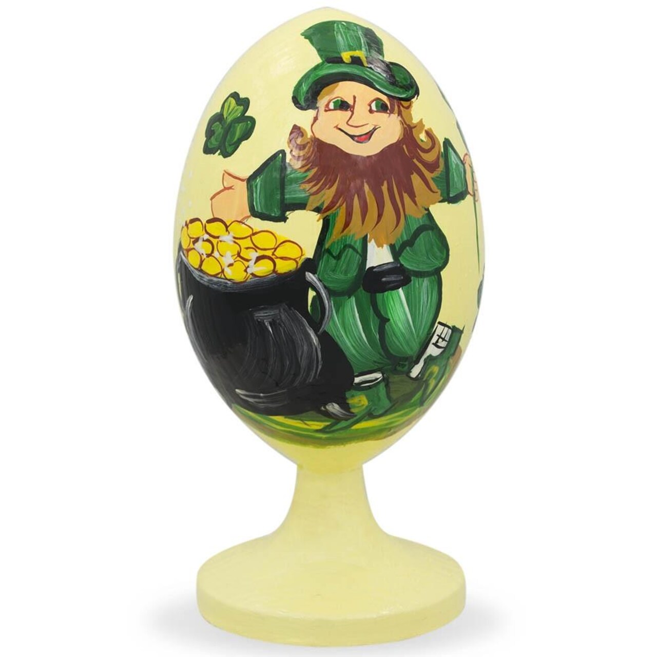 Irish St Patrick's Day Leprechaun with Pot of Gold Wooden Figurine